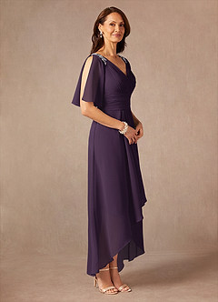 Azazie Pascual Mother of the Bride Dresses Plum A-Line Pleated Chiffon Dress image6