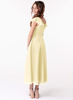 Azazie Posie Junior Lemon Sorbet A-Line Ruched Chiffon Dress image4