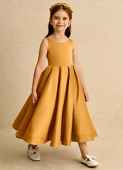 Azazie Babs Flower Girl Dresses Butterscotch Ball-Gown Pleated Matte Satin Dress image4