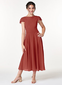 Azazie Payton Junior Terracotta A-Line Bow Chiffon Dress image1