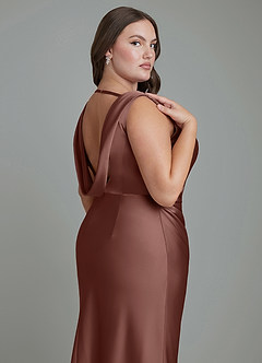 Azazie Kieryn Vestidos de damas de honor Vestido Expresado de Satén Elástico de Corte Sirena con Plisado image13