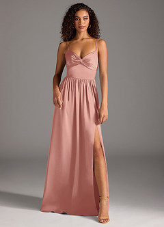 Azazie Zeya Bridesmaid Dresses Rosette A-Line Pleated Stretch Satin Dress image2