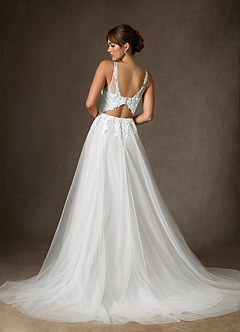 Azazie Goddess Wedding Dresses Diamond White A-Line V-Neck Sequins Tulle Dress image2