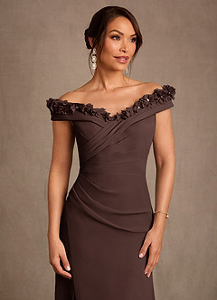 Azazie Jettie Mother of the Bride Dresses Ganache Sheath Pleated Chiffon Dress image5