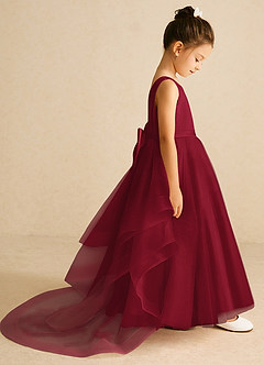 Azazie Pumpkin Flower Girl Dresses Burgundy A-Line Convertible Tulle Dress image3