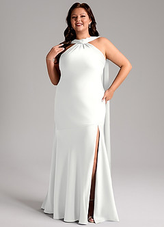 Azazie Kinsley Vestidos de madrinha de casamento Vestido Branco de Cetim elástico de sereia com Racha Lateral image10