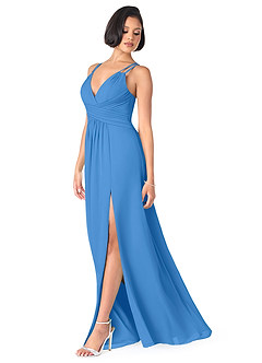 Azazie Farren Robes de demoiselle d'honneur Robe Trapèze Convertible en Mousseline de soie Plissée Geai Bleu image3