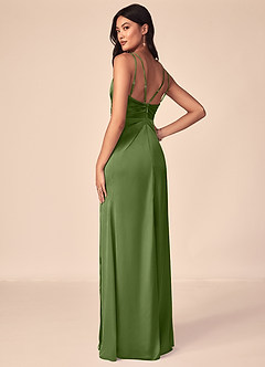 Azazie Aqua Bridesmaid Dresses Juniper A-Line V-Neck Pleated Stretch Satin Dress image3