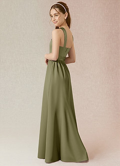 Azazie Jiya Junior Pistachio A-Line Pleated Stretch Satin Dress image3