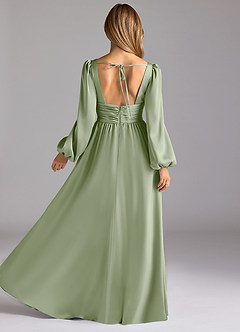 Azazie Norah Robes de demoiselle d'honneur Robe Trapèze en Satin extensible Vert Sauge image2