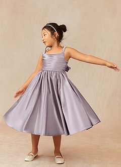 Azazie Cutie Pie vestidos de niña de las flores Vestido de Atardecer de Satin Mate de Corte En A con Plisado image3