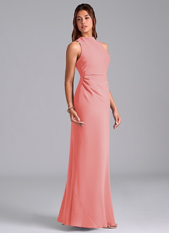 Azazie Evadne Bridesmaid Dresses Coral A-Line Pleated Chiffon Dress image4