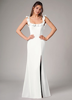 Azazie Callie Bridesmaid Dresses White Mermaid Side Slit Chiffon Convertible Dress image1