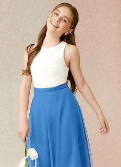 Azazie Albertine Junior A라인 쉬폰 플로어 길이 주니어 신부 들러리 드레스 드레스 image5
