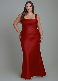 Azazie Agustina Brautjungfernkleider Meerjungfrau-Linie Korsett Stretch-Satin Kleid Granatapfelrot image7