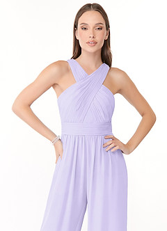 Azazie Berdie Bridesmaid Dresses Lilac Halter Chiffon Jumpsuit image5