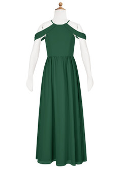 Azazie Seneca Junior Jurk van Chiffon met A-Lijn Off the Shoulder Donkergroen image6