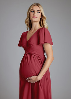Azazie Verna Maternity Bridesmaid Dresses A-Line V-Neck Ruched Chiffon Floor-Length Dress image5