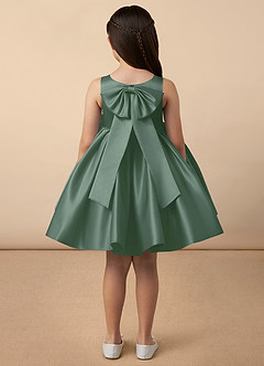 Azazie Bo Peep Blumenmädchenkleider A-Linie Schleifen Matte Satin Kleid Eukalyptus image4