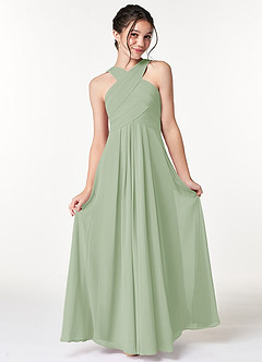 Azazie Kaleigh Junior Vestido de Salvia Polvorienta de Gasa de Corte en A con Plisado image4