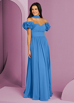 Barbie ♥ Azazie Brautjungfernkleider Wandelbar A-Linie Schulterfrei Chiffon Kleid Blauhäher image3