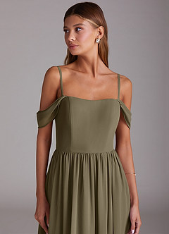 Azazie Calianna Brautjungfernkleider Wandelbar A-Linie Schulterfrei Chiffon Kleid Weidengrün image2