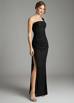 Azazie Tati Jurken voor bruidsmeisjes Jurk van Mesh met Kolom Off the Shoulder Zwart image3