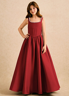 Azazie Enid Girls Formal Blumenmädchenkleider A-Linie Mit Perlen Stretch-Satin Kleid Granatapfelrot image4