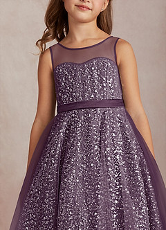 Azazie Siwa Flower Girl Dresses Plum A-Line Beaded Tulle Dress image4