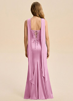 Azazie Sorrel Junior Candy Pink Mermaid Ruched Stretch Satin Dress image2