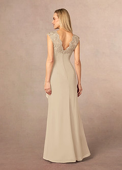 Azazie Gladys Mother of the Bride Dresses Champagne A-Line Queen Anne Lace Chiffon Dress image4