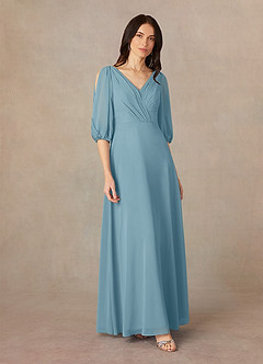 Azazie Bronwyn Mother of the Bride Dresses Moody Blue A-Line V-Neck Ruched Chiffon Dress image2