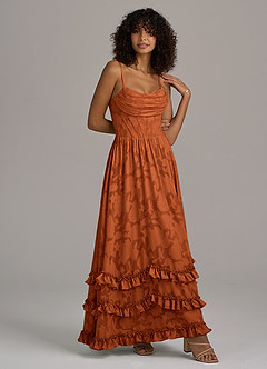 Azazie Lettie Bridesmaid Dresses Burnt Orange A-Line Corset Floral Burnout Dress image3