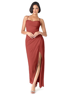 Azazie Ashana Robes de demoiselle d'honneur Robe Fourreau en Maille Dentelle en forme de cœur Terracotta image1