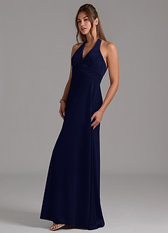 Azazie Tessie Bridesmaid Dresses Dark Navy A-Line Pleated Velvet Dress image5