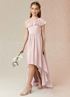 Azazie Mango Junior Blushing Pink A-Line Ruched Chiffon Dress image3