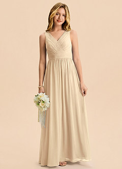 Azazie Kora Junior Champagne A-Line Pleated Chiffon Dress image3