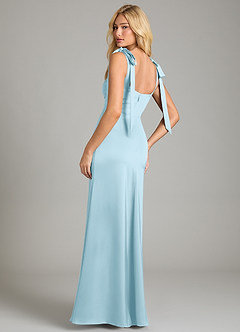 Azazie Frostine Bridesmaid Dresses Sky Blue A-Line Bow Stretch Satin Dress image2