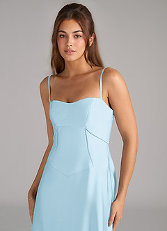 Azazie Valentine Bridesmaid Dresses Sky Blue A-Line Corset Stretch Satin Dress image6