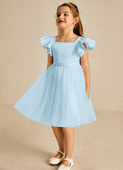 Azazie Kaeya Flower Girl Dresses Sky Blue A-Line Bow Tulle Dress image4
