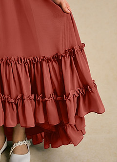 Azazie Kass Flower Girl Dresses Terracotta A-Line Pleated Chiffon Dress image7