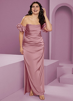 Barbie ♥ Azazie Bridesmaid Dresses Vintage Mauve Sheath Off the Shoulder Stretch Satin Convertible Dress image12