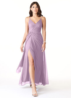 Azazie Evalin Bridesmaid Dresses Wisteria A-Line V-Neck Pleated Mesh Dress image1