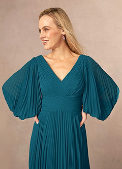 Azazie Zahara Mother of the Bride Dresses Ink Blue A-Line V-Neck Pleated Chiffon Dress image5