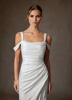 Azazie Tilly Wedding Dresses Diamond White Sheath Off the Shoulder Floral Jacquard Dress image4
