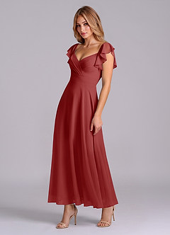 Azazie Leilani Bridesmaid Dresses Rust A-Line Ruched Chiffon Dress image4