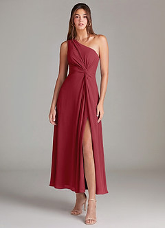 Azazie Brooke Robes de demoiselle d'honneur Robe Trapèze en Mousseline de soie Une épaule Grenade image1