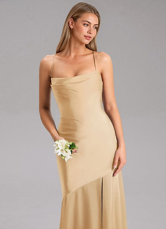 Azazie Grata Brautjungfernkleider Etui Seitliche Cut-Outs Stretch-Satin Kleid Gold image6