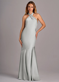 Azazie Lorena Bridesmaid Dresses Silver Mermaid Pleated Stretch Satin Dress image4
