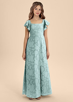 Azazie Bondi Junior A라인 절하다 플로럴 번아웃 플로어 길이 주니어 신부 들러리 드레스 image5